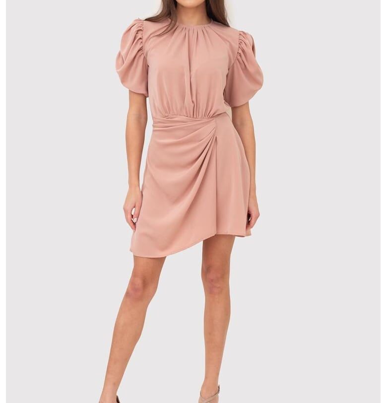 Мини рокля с къси буфан ръкави - пудра розов цвят - DA1779 BLUSH Ax Paris