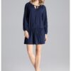 Мини рокля -  тъмносиня - волани - полиестер Figl