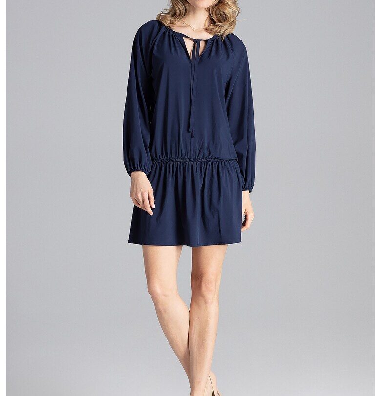 Мини рокля -  тъмносиня - волани - полиестер Figl