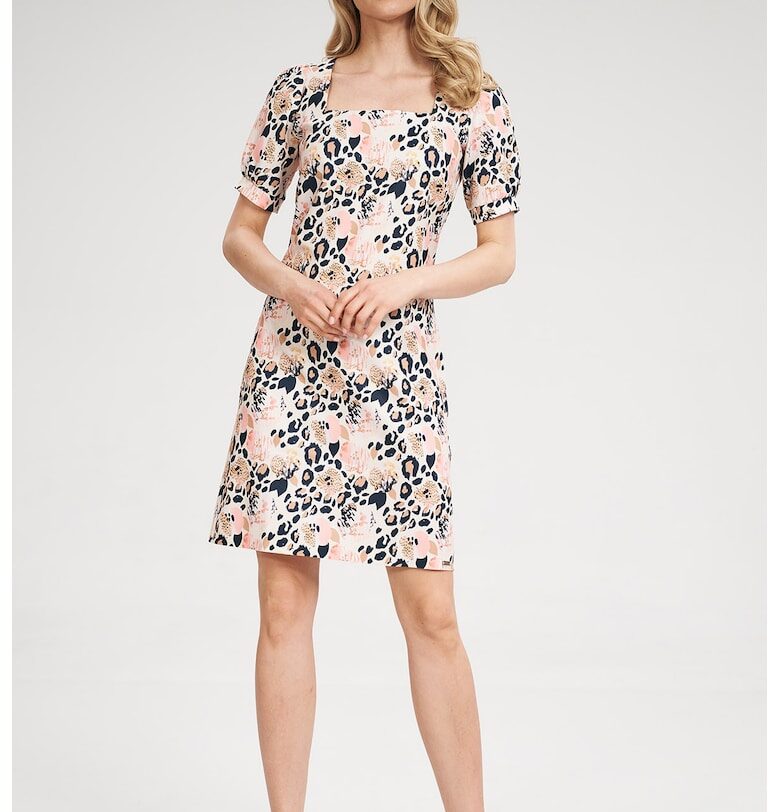 Мини рокля  флорален десен - квадратно деколте - лятна - полиестер Figl