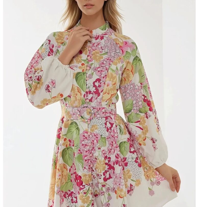 Мини рокля -  щампа - колан - многоцветна - тънка материя HiCCUP