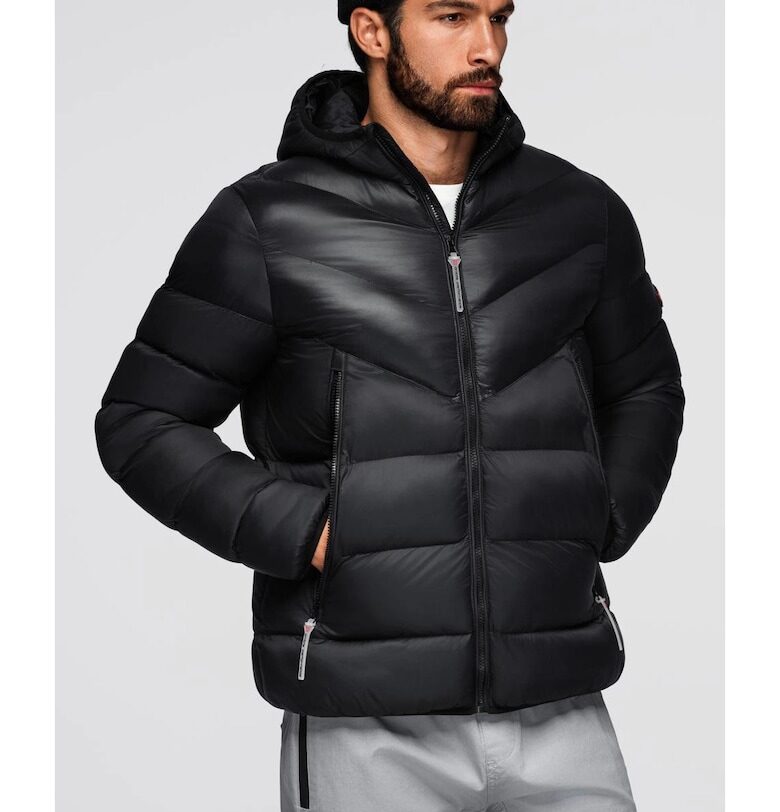 Модерно капитонирано яке от комбинирани материали  OM-JAHP-0303 - Черен OMBRE