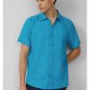 Мъжка лека риза с къс ръкав  100% лен - Regular fit - тюркоазено сива sOliver