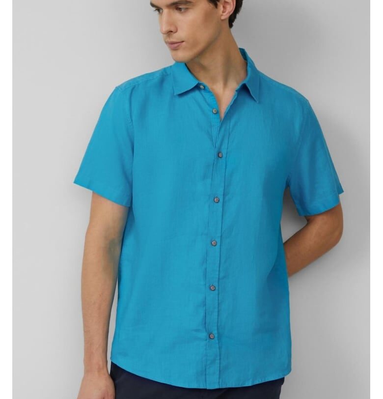 Мъжка лека риза с къс ръкав  100% лен - Regular fit - тюркоазено сива sOliver
