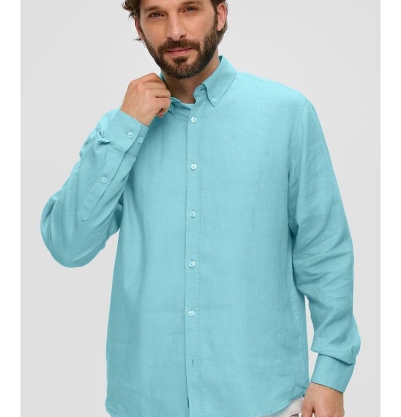 Мъжка ленена риза с дълъг ръкав и Regular fit кройка -  Светлосин sOliver