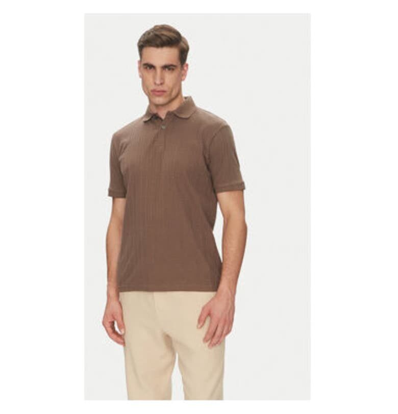 Мъжка поло риза  16094575 - Органичен памук - Бежов - Бежов Selected Homme
