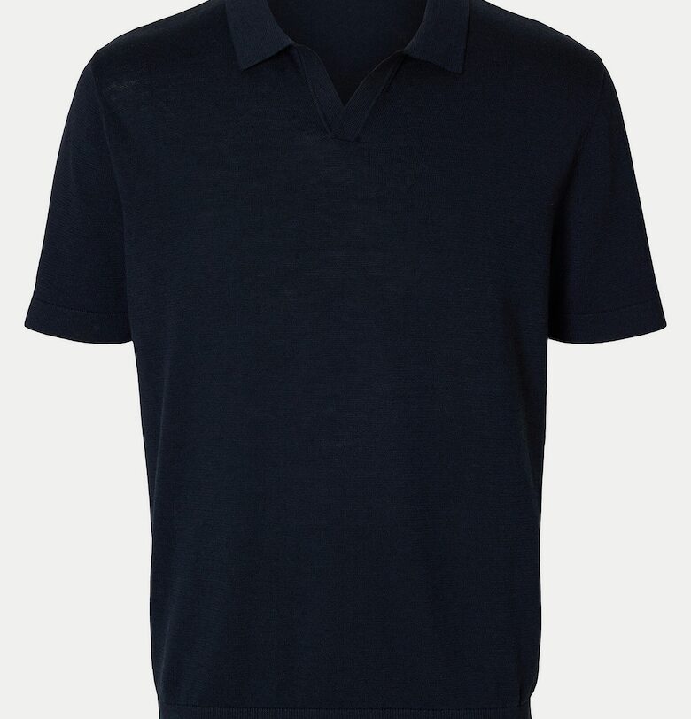 Мъжка поло риза  16096197 - памук/лен - тъмносиня Selected Homme