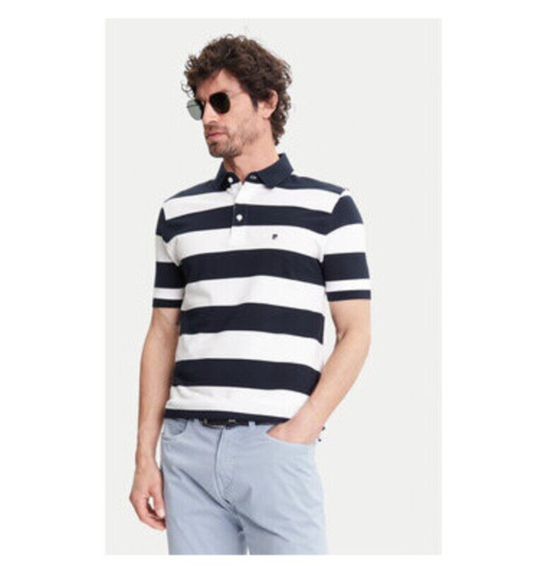 Мъжка поло риза  C5 21394.2113 - памук - бяло/черно - Бял/Черен Pierre Cardin