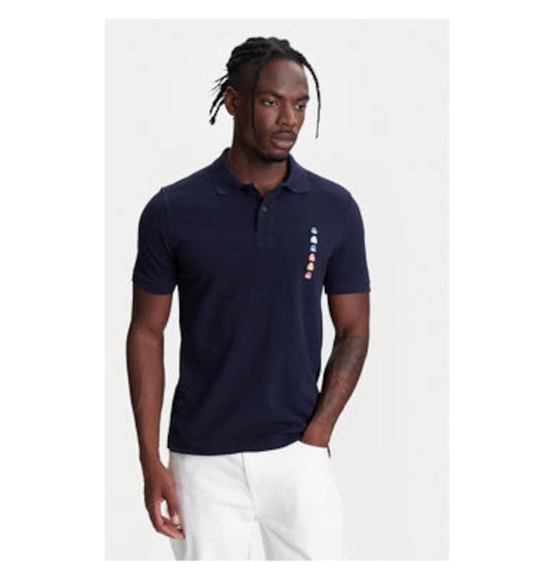 Мъжка поло тениска  3089U302J - Органичен памук - Тъмносин - Тъмносин United Colors of Benetton