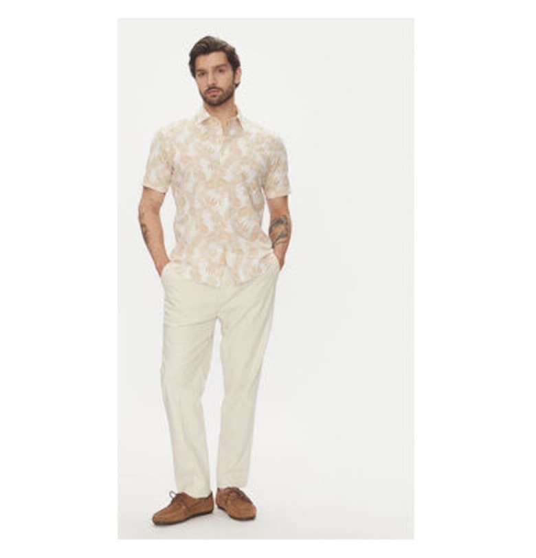 Мъжка риза  C6 45017.0484 - Памук/Лен - Бежов - Бежов Pierre Cardin