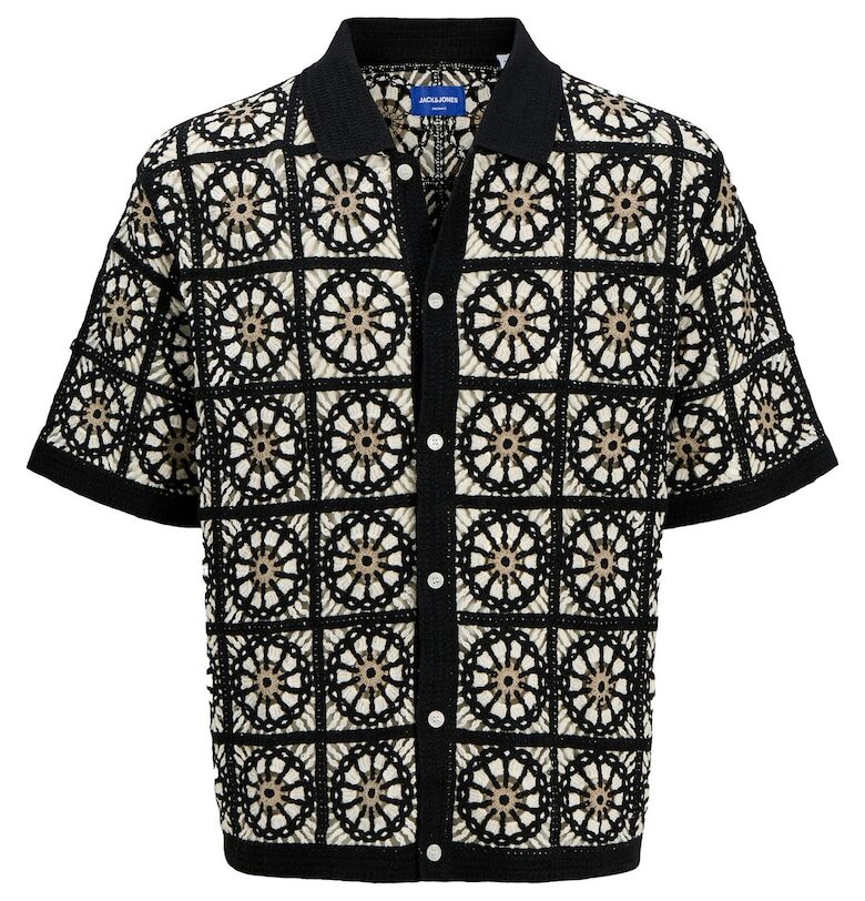 Мъжка риза Jack Jones - 12278724 - памук/акрил - черна - Черен Jack  Jones