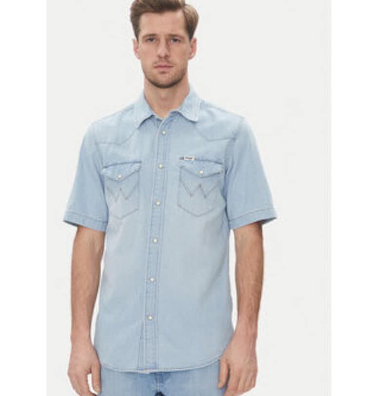 Мъжка риза -  памук - син - - Син Wrangler