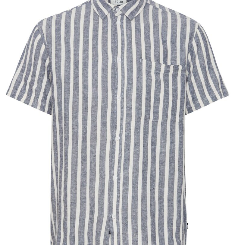 Мъжка риза - плътна - лен/вискоза - синя - Син Solid