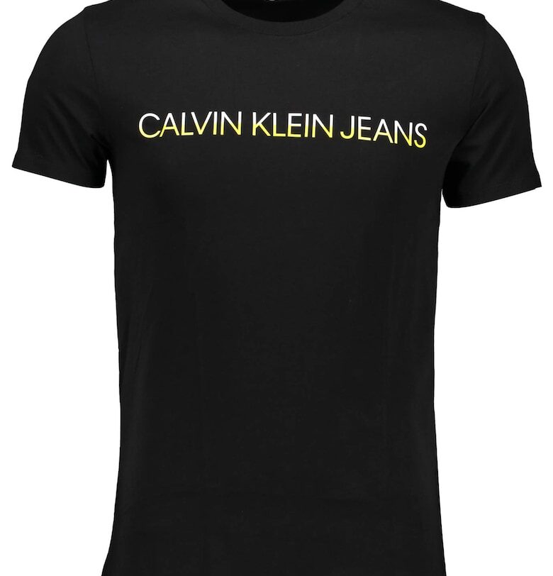 Мъжка тениска -  черно - лого на CKJ - изписано в жълто - Черен CALVIN KLEIN