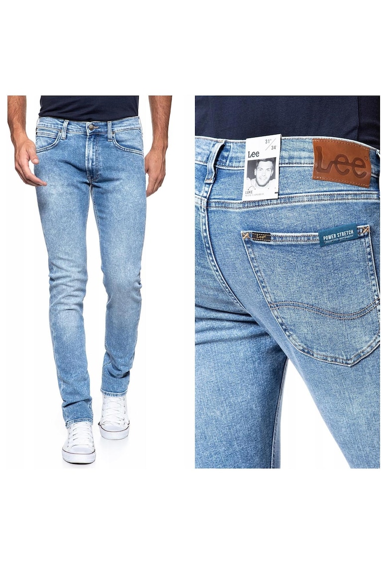 Мъжки дънки - Luke - W26-L32 US - памук - дълги - стеснени - едноцветни - 5 джоба - сини Lee