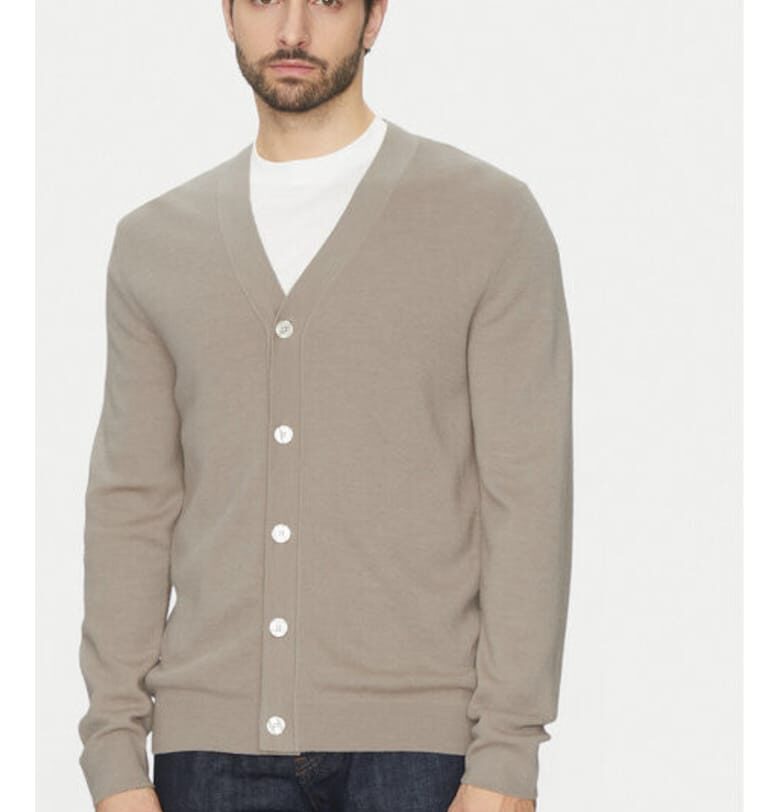 Мъжки кардиган -  304810077 - Мериносова вълна - Бежов - Бежов Selected Homme