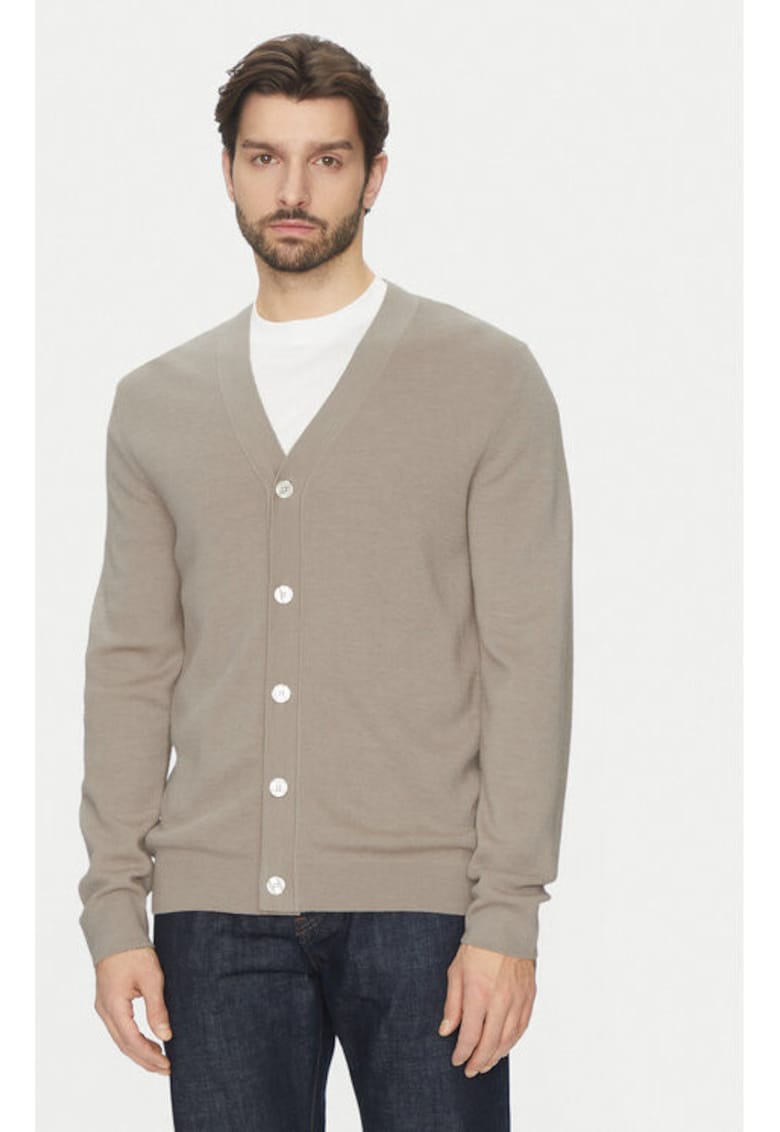 Мъжки кардиган - 304810077 - Мериносова вълна - Бежов - Бежов Selected Homme