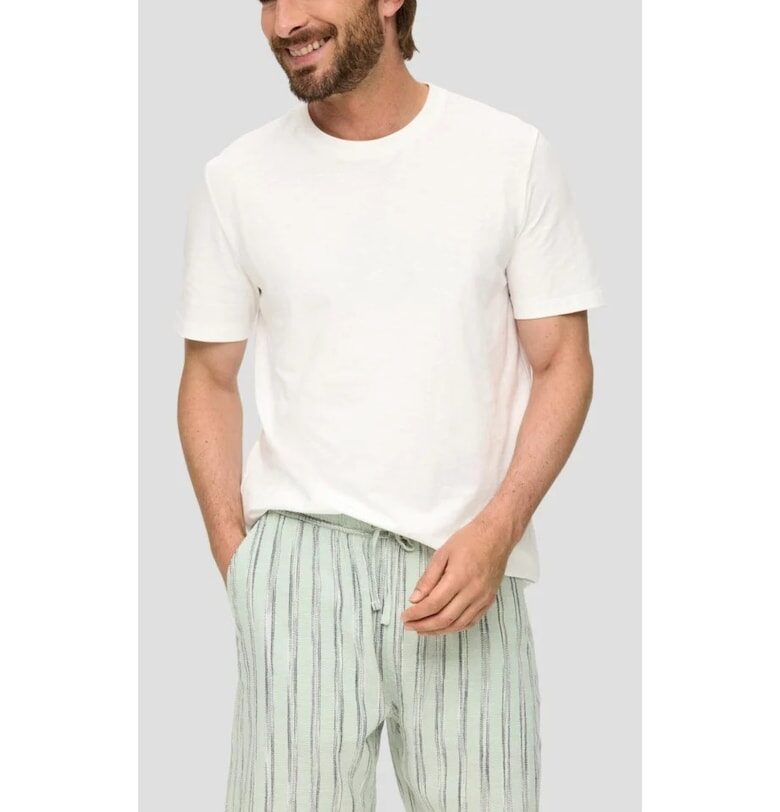 Мъжки къси панталони  от смес от памук и лен - с щампа на райета - Ментово зелено sOliver