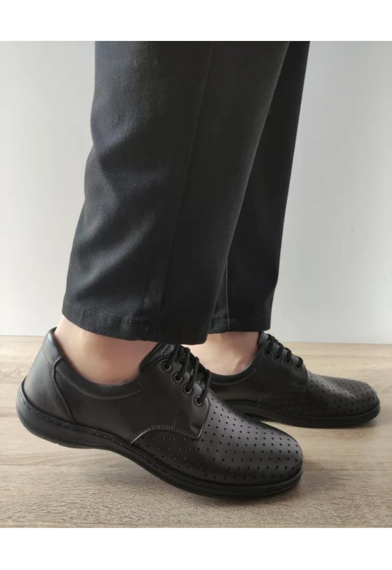 Мъжки перфорирани ежедневни обувки 147 01-N Черни - Черни Otter