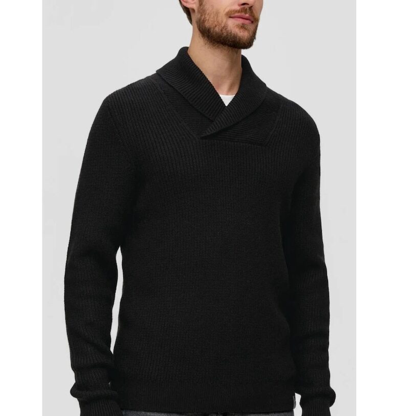 Мъжки плетен пуловер с шал яка - смес памук и вълна -  черен - Черен sOliver