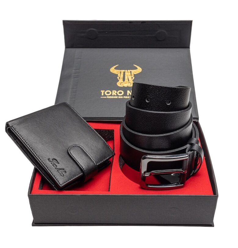 Мъжки портфейл и колан от естествена кожа Vox-Night Toro Nero