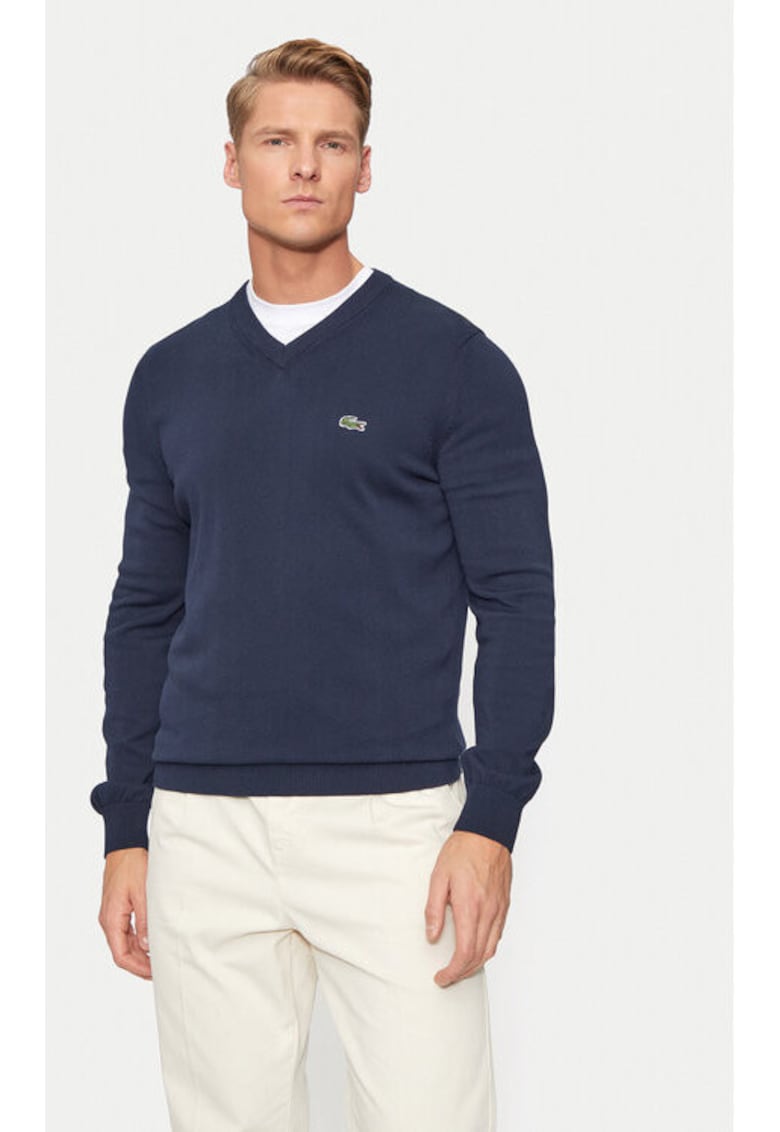 Мъжки пуловер - 303197131 - Памук - XS INTL - Син Lacoste