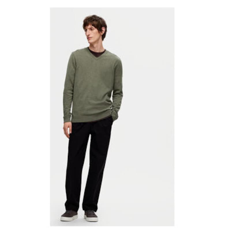 Мъжки пуловер -  304511974 - Памук - Зелен Selected Homme