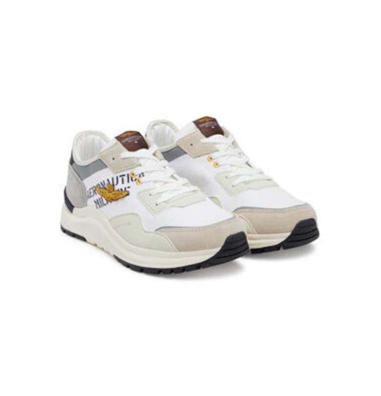 Мъжки спортни обувки - 251SC286CT3543 -  Естествена кожа - 46 EU - Бяло/Сиво Aeronautica Militare