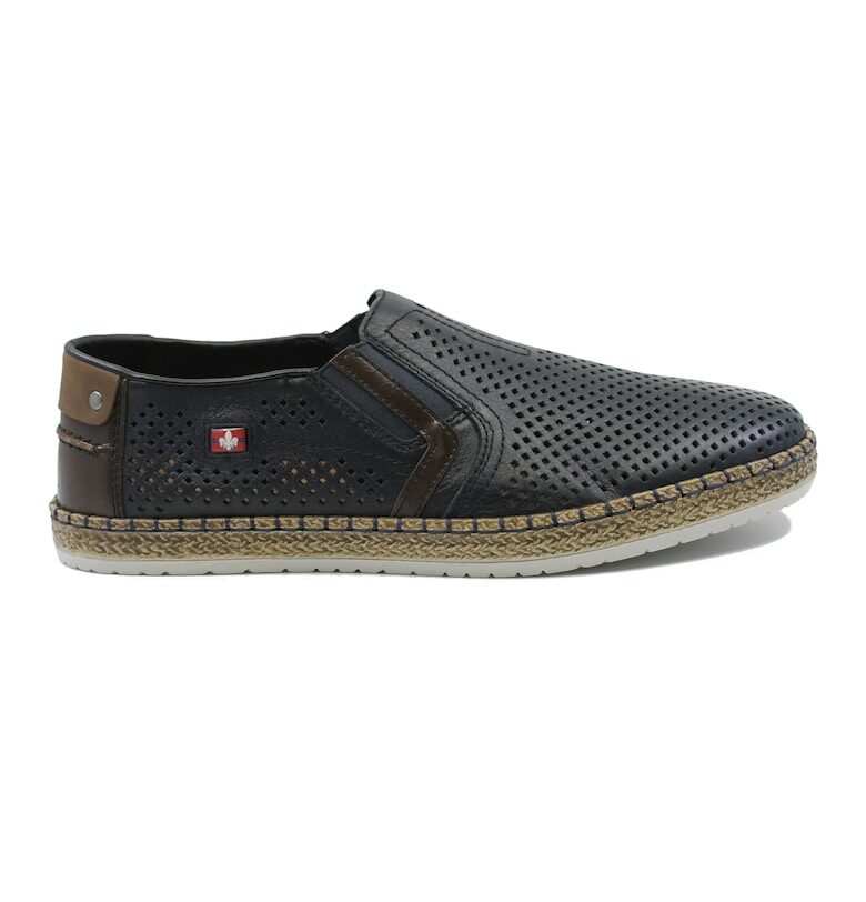 Мъжки тъмносини мокасини  от естествена кожа с перфорации Rieker