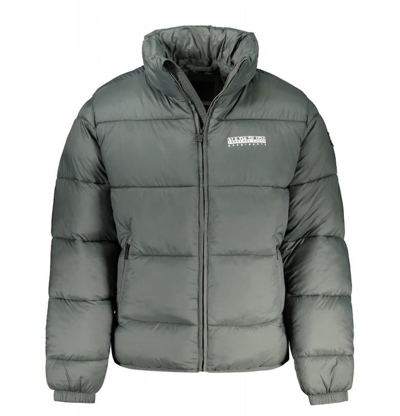 Мъжко ватирано зимно яке - с 2 външни джоба - с качулка - лого -  Зелено - Зелен Napapijri