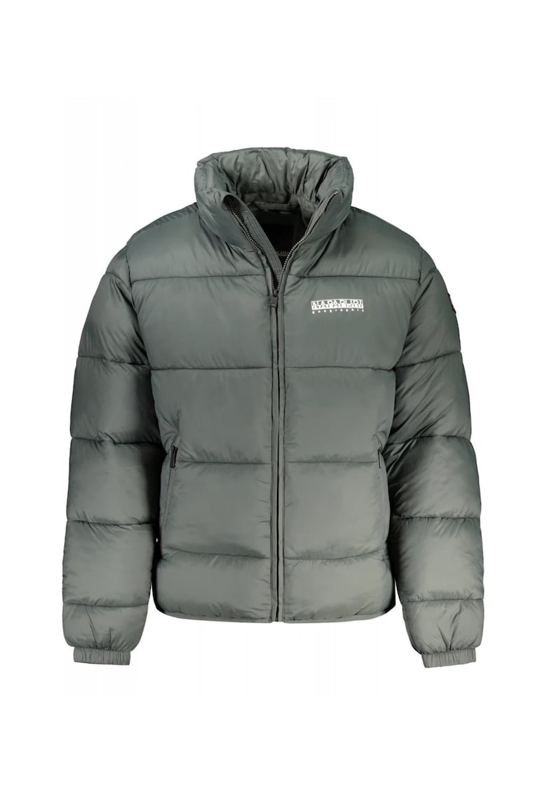 Мъжко ватирано зимно яке - с 2 външни джоба - с качулка - лого - Зелено - Зелен Napapijri