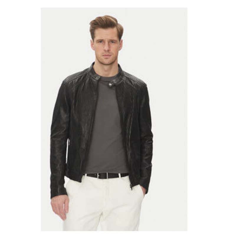 Мъжко кожено яке  перфорирано LENI - Естествена кожа - Черно - Черен Serge Pariente