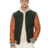 Мъжко яке -  Varsity Bomber - естествена кожа - зелено - кафяво Serge Pariente