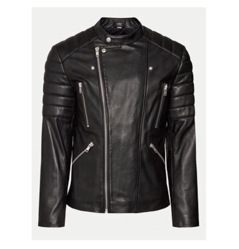 Мъжко яке -  Естествена кожа - Черно - Черен Serge Pariente