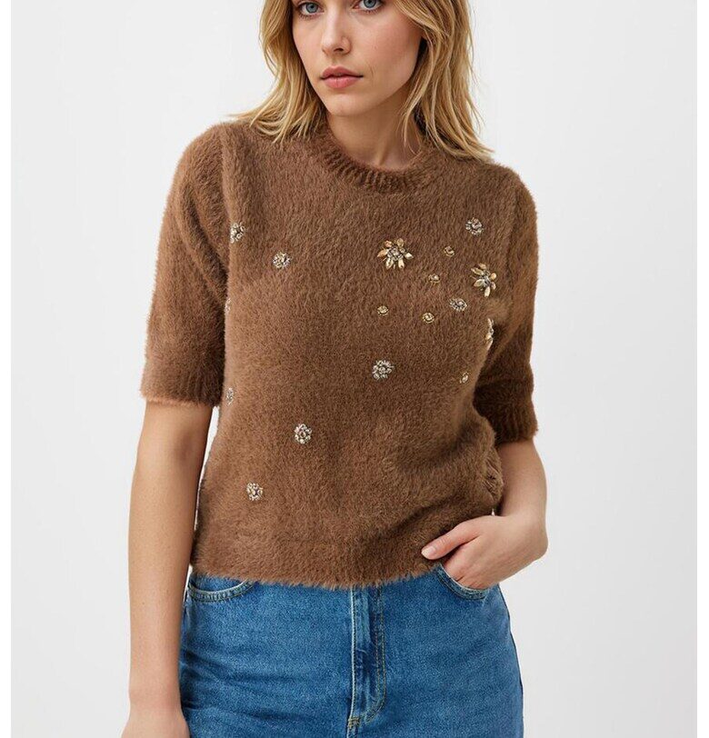 Мъхест пуловер със среднодълги ръкави - Златист/Карамел JIMMY KEY