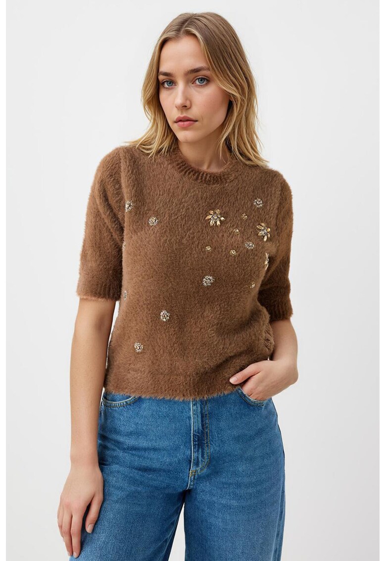 Мъхест пуловер със среднодълги ръкави - Златист/Карамел JIMMY KEY