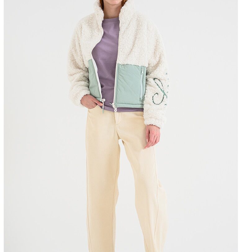 Мъхесто яке Fulver с бродирано лого - Слонова кост/Ментово зелено HUGO