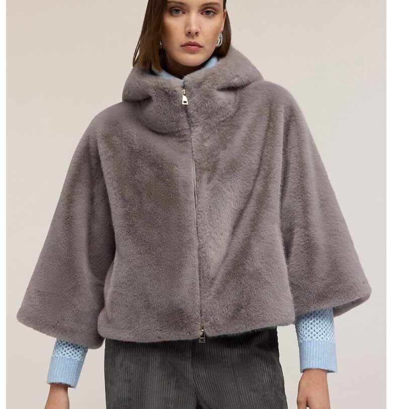 Мъхесто яке с качулка - Сиво-бежов Motivi