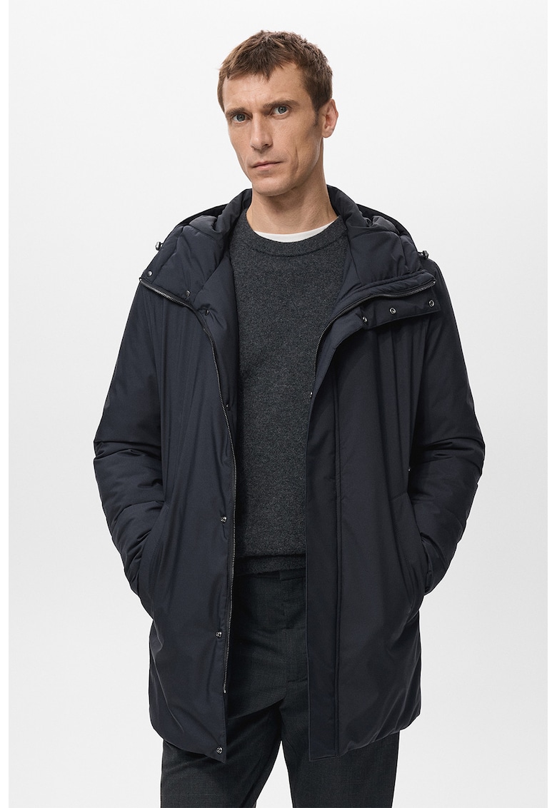 Непромокаема зимна парка с качулка - Антрацитно сиво Mango