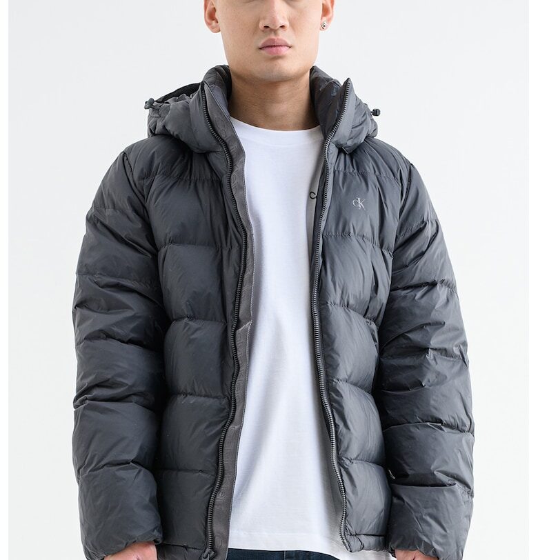Непромокаемо зимно яке с цип и пухена вата - Антрацитно сиво CALVIN KLEIN JEANS