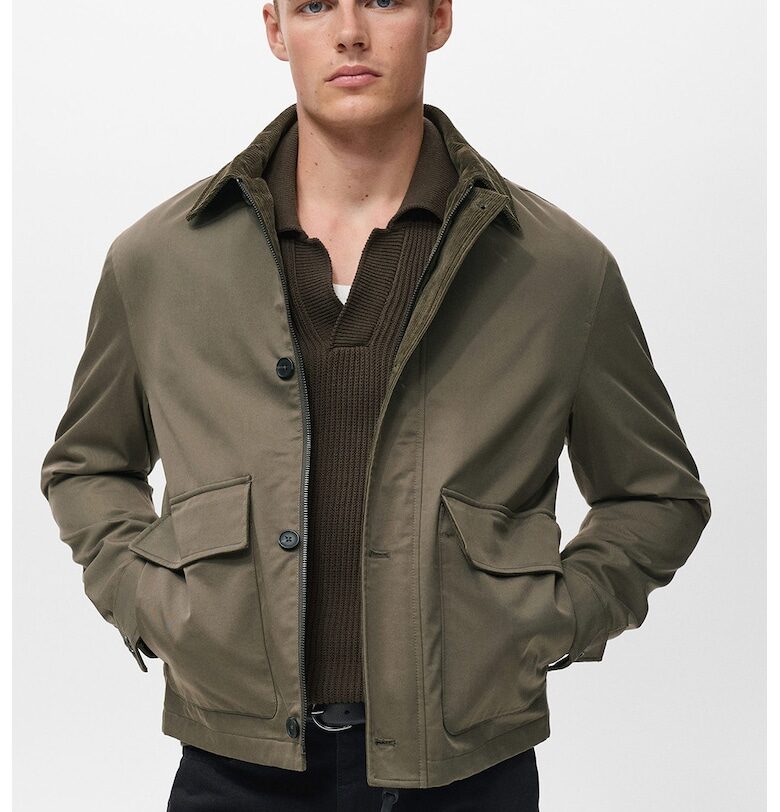 Непромокаемо яке с лен с остра яка - Каки Mango