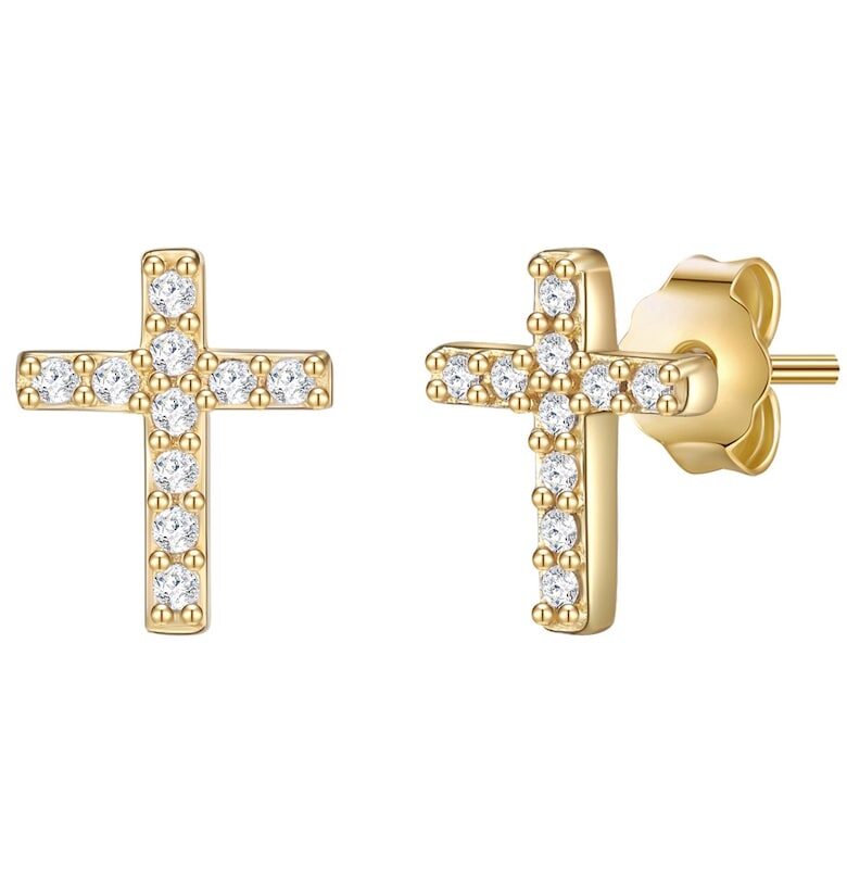 Обеци тип кръстчета с покритие от 14К злато и циркони Lulu  Jane