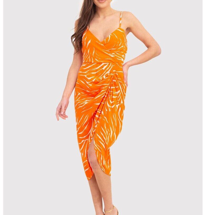 Оранжева миди рокля с тънки презрамки DA1716 Ax Paris