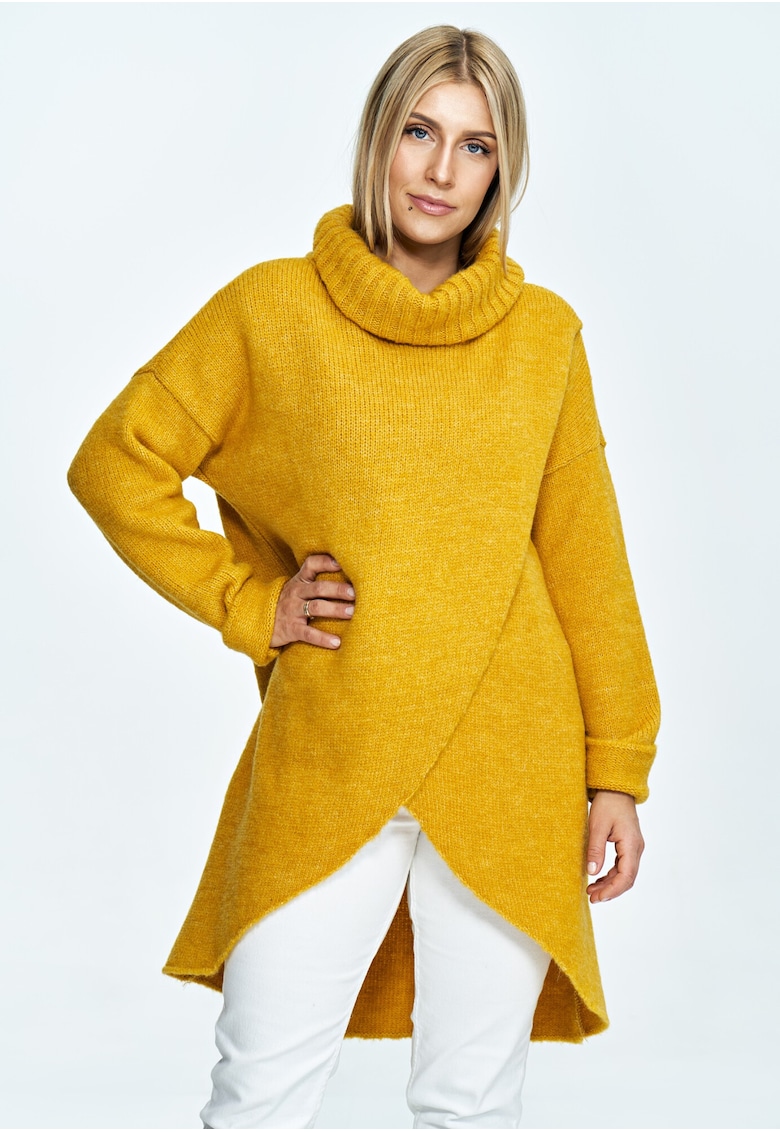 Оувърсайз пуловер - висока яка - дизайн плик - плетен с вълна - Един размер Figl
