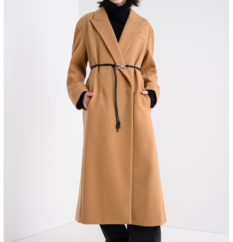 Палто Majesti с раздвоен ревер и джобове - Камел HUGO