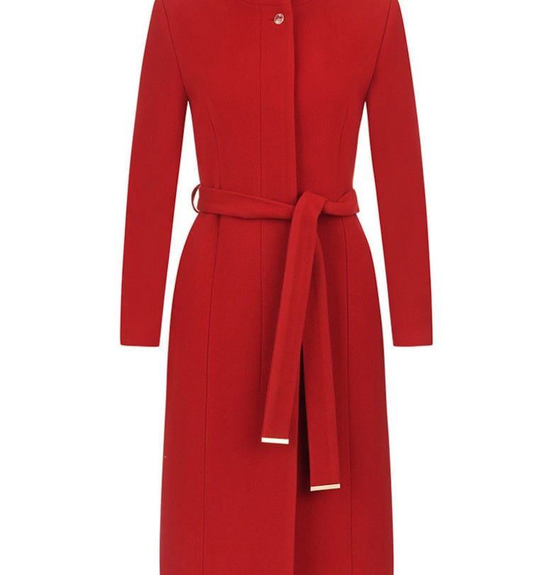 Палто от вълнена смес с колан и висока яка DiKa