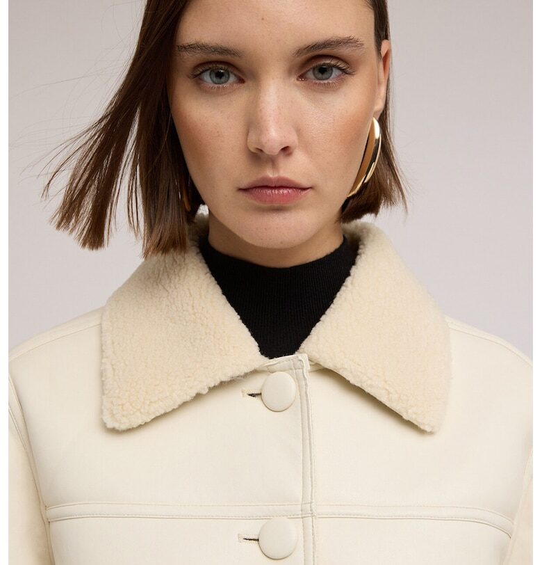 Палто от еко кожа с еко пух - Крем Motivi