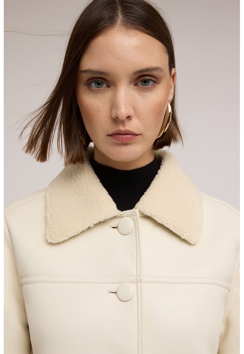 Палто от еко кожа с еко пух - Крем Motivi