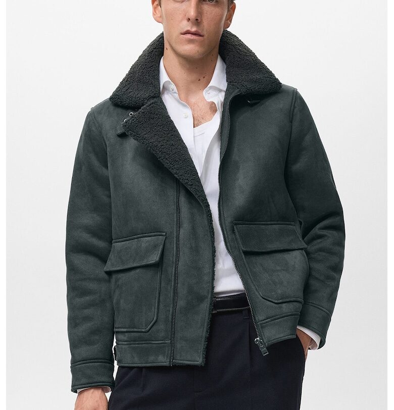 Палто пт еко велур с джобове с капаче - Тъмнозелен Mango