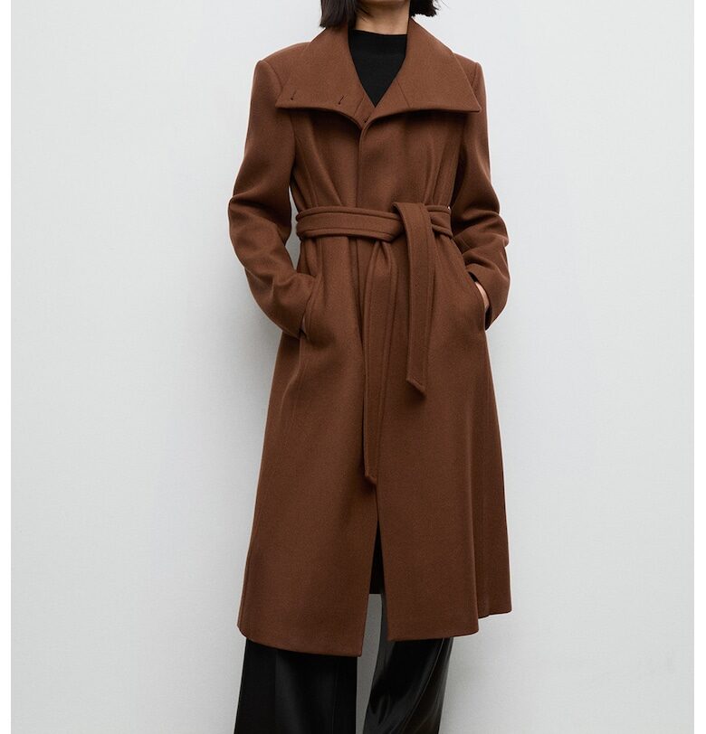 Палто с вълна и връзка Mango